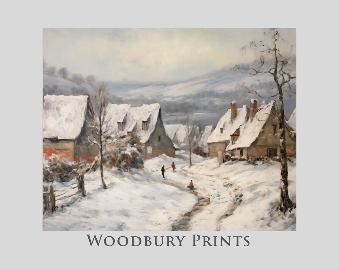 Snow Covered Village With Thatched Cottages Winter Wall Poster