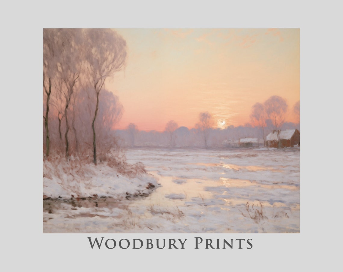Frozen River At Dawn Under A Pink Winter Sky Landscape Poster