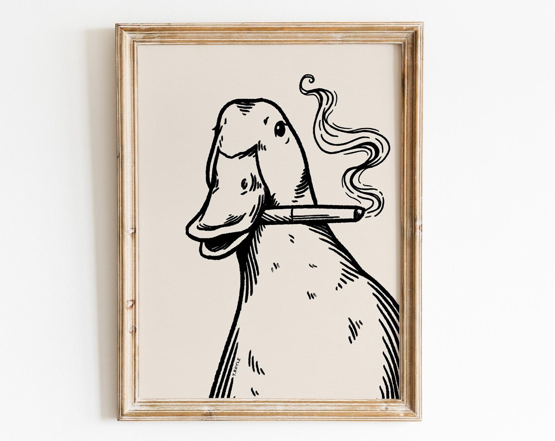 Smoking Duck Funny Retro Ink Sketch Cool Vintage Style Animal Poster