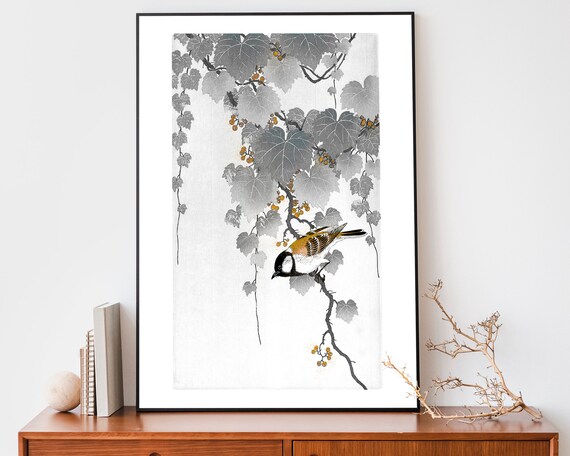 Ohara Koson Great Tit On Vine With Berries Vintage Bird Woodblock Poster