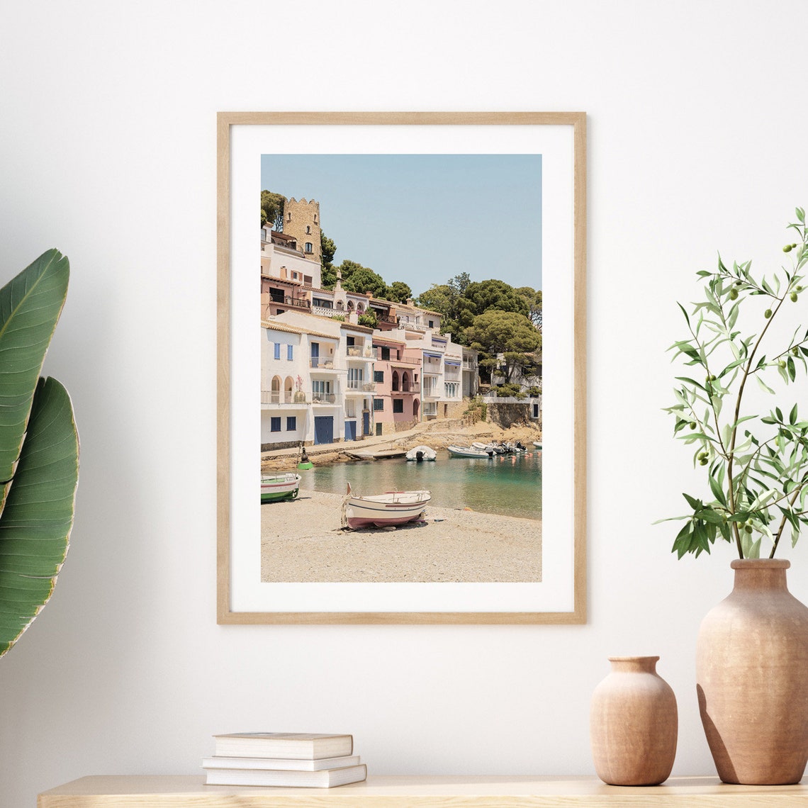 Cadaques Spain Beach Fishing Boats And Old Town Tower Poster