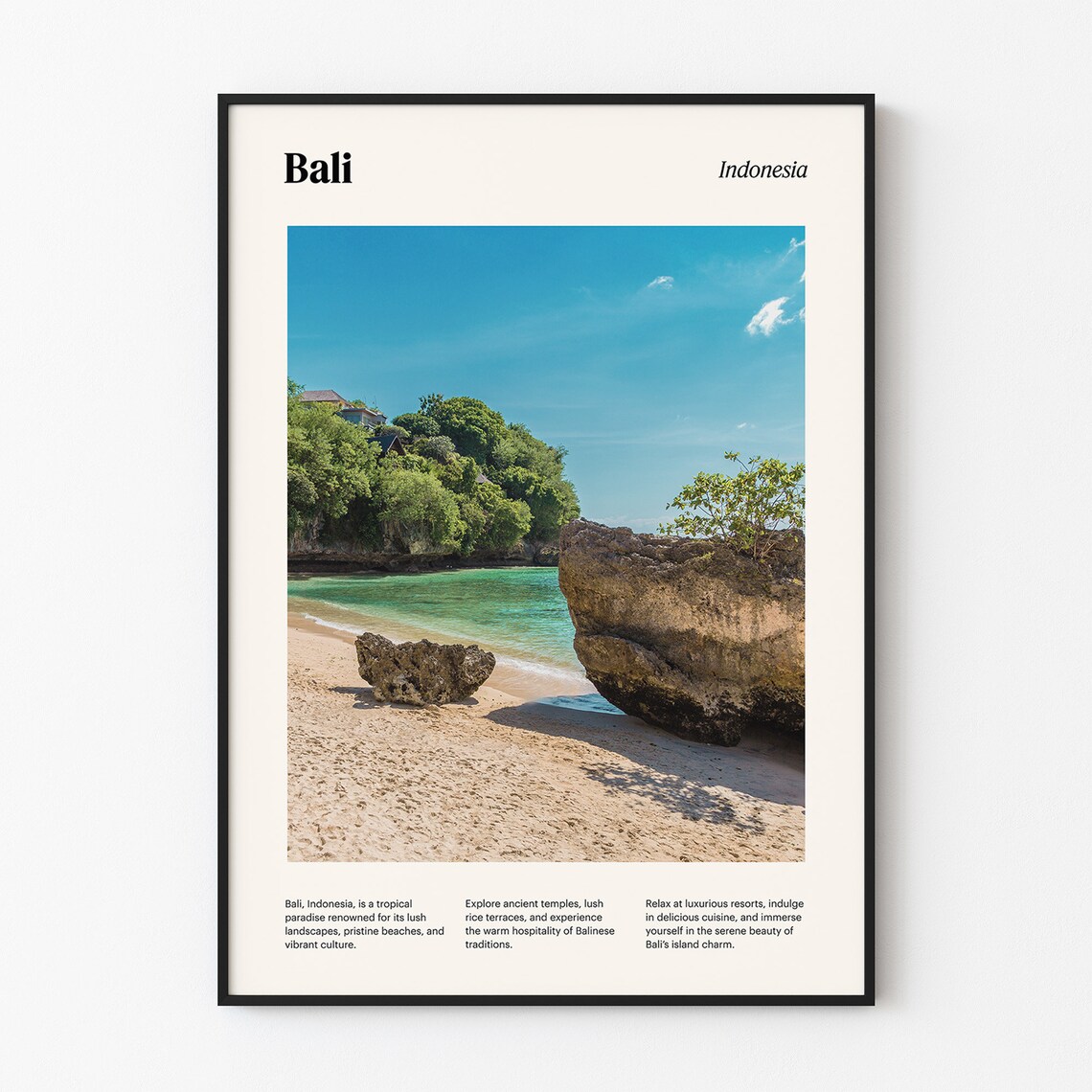 Bali Rocky Beach Cove Turquoise Water Indonesia Travel Poster