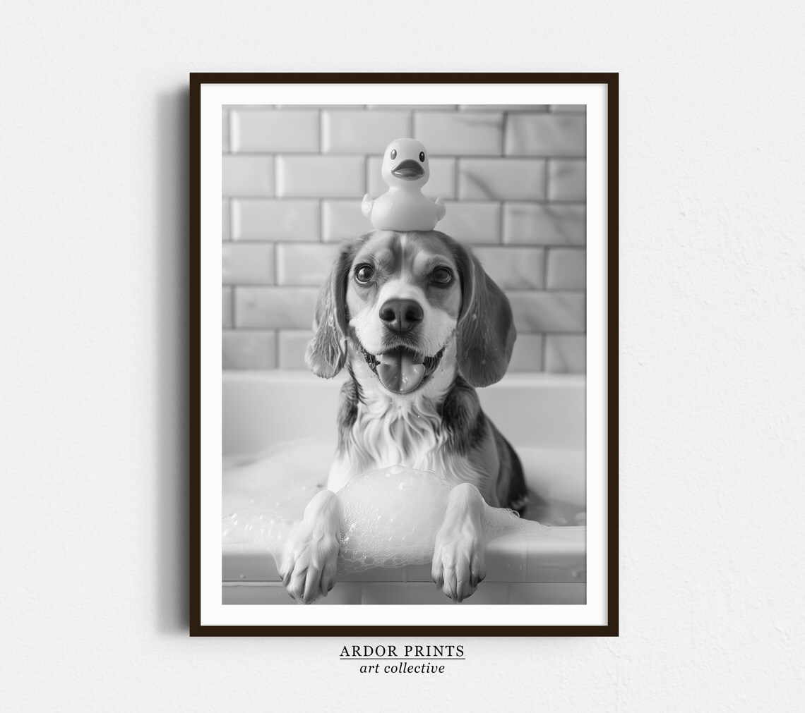 Beagle Bath Wall Art, Funny Bathroom Dog Poster