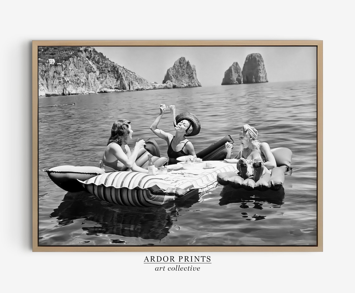 Women Eating Pasta on Water, Vintage Wall Art - Image 3