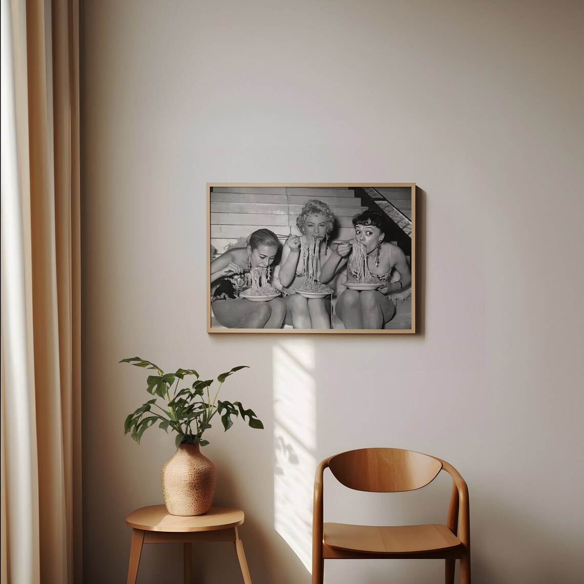 Women Eating Spaghetti With Chopsticks, Vintage Print - Image 3