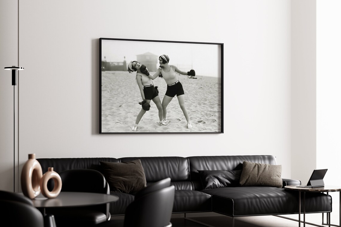 Women Boxing At Beach Vintage Photography Art Print - Image 3