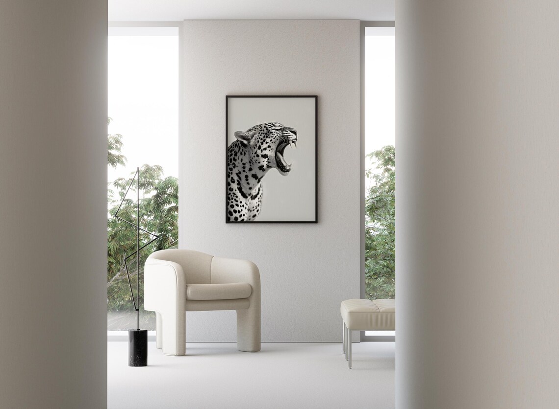 Leopard Roar Print, Minimalist Black And White Art Print - Image 3