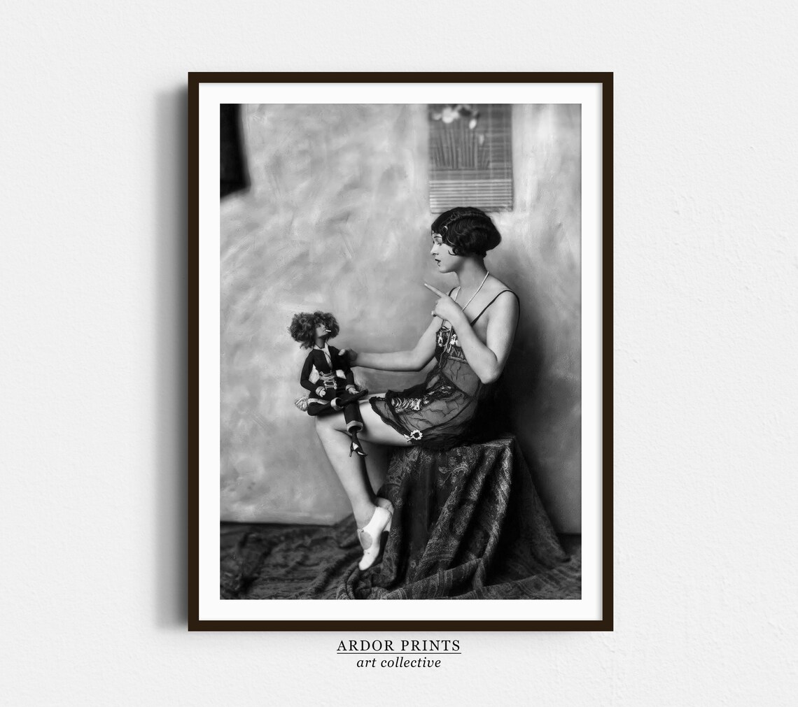 Vintage 1920s Flapper Woman With Doll Retro Fashion Photo Poster