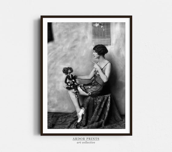 Vintage 1920s Flapper Woman With Doll Retro Fashion Photo Poster