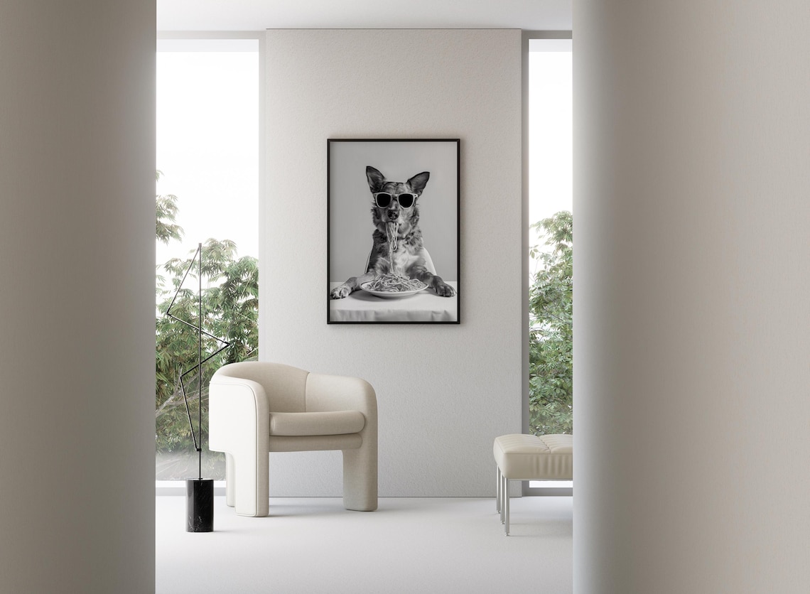 Australian Cattle Dog Eating Pasta, Funny Dog Art Print - Image 3