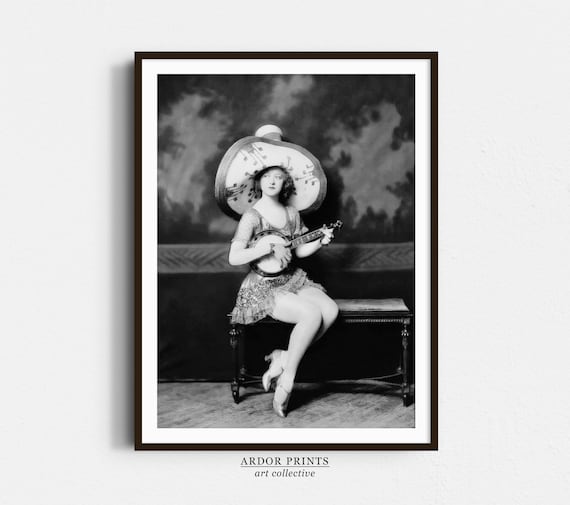 Woman With Oversized Sombrero Holding Banjo Vintage Stage Costume Poster