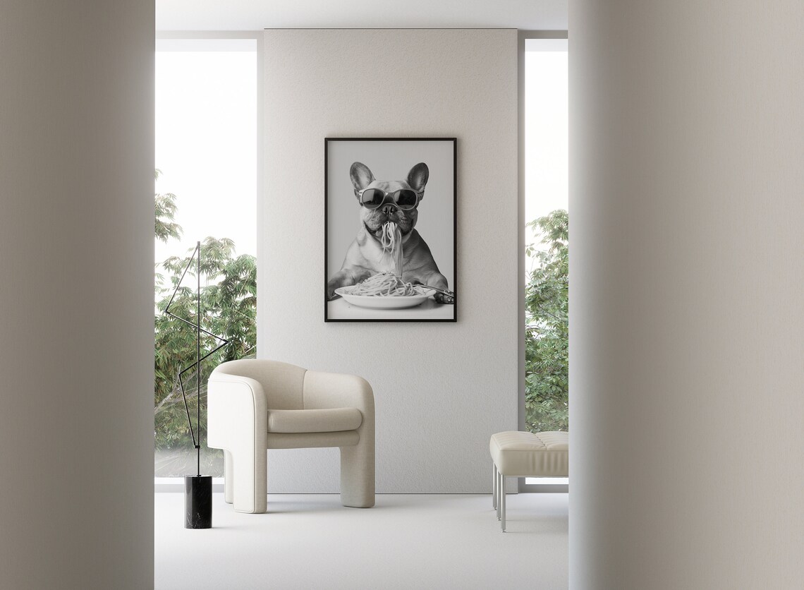 French Bulldog Eating Spaghetti Wearing Sunglasses Funny Dog Poster - Image 2