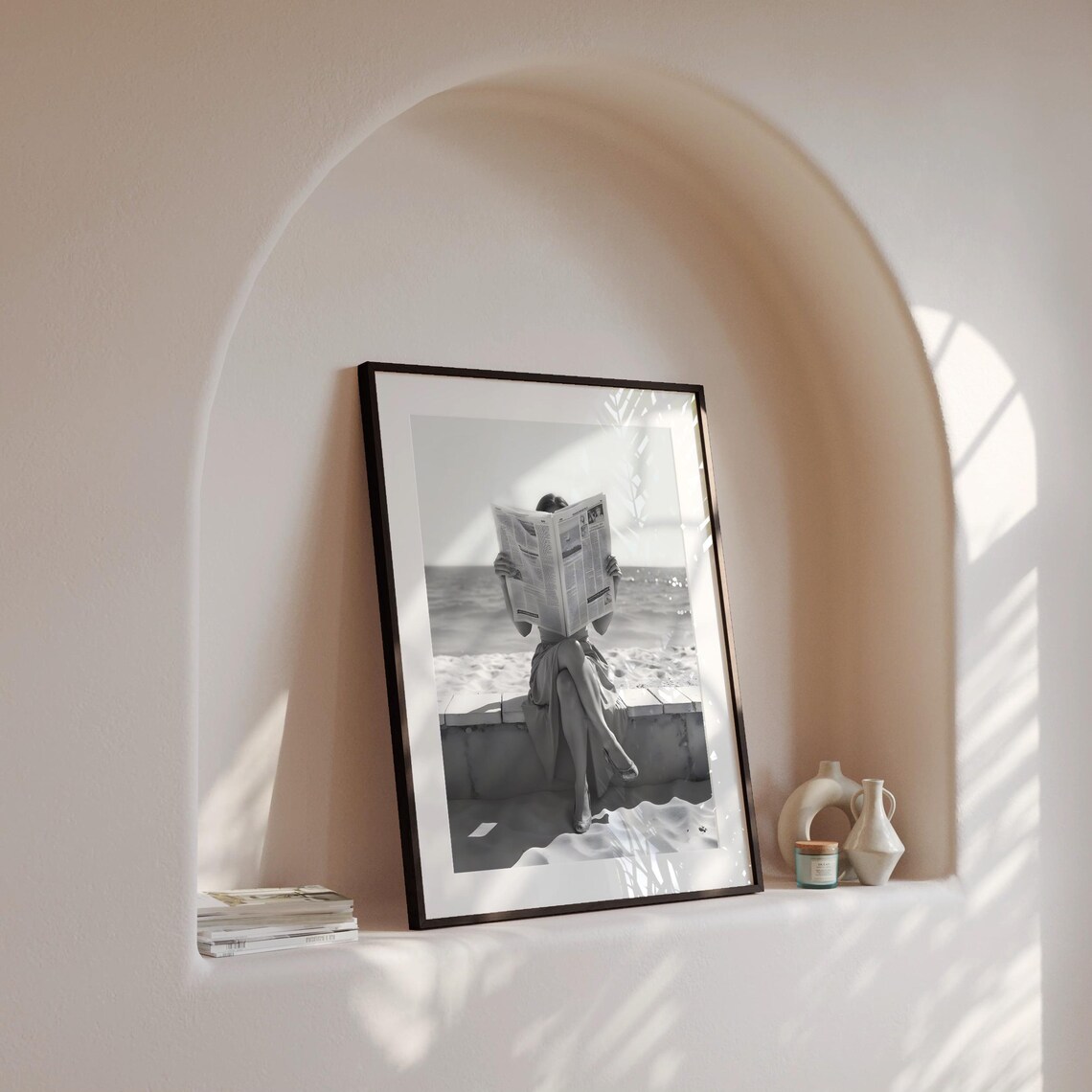 Woman Reading Newspaper At Beach Vintage Feminist Retro Photo Poster - Image 4
