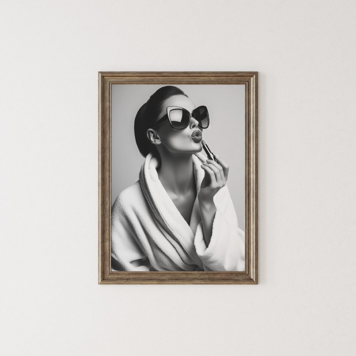 Woman Applying Lipstick Wall Art Black And White Print Vintage Fashion Photo Bathroom Wall Art Feminist Poster Fashion Wall Decor - Image 2