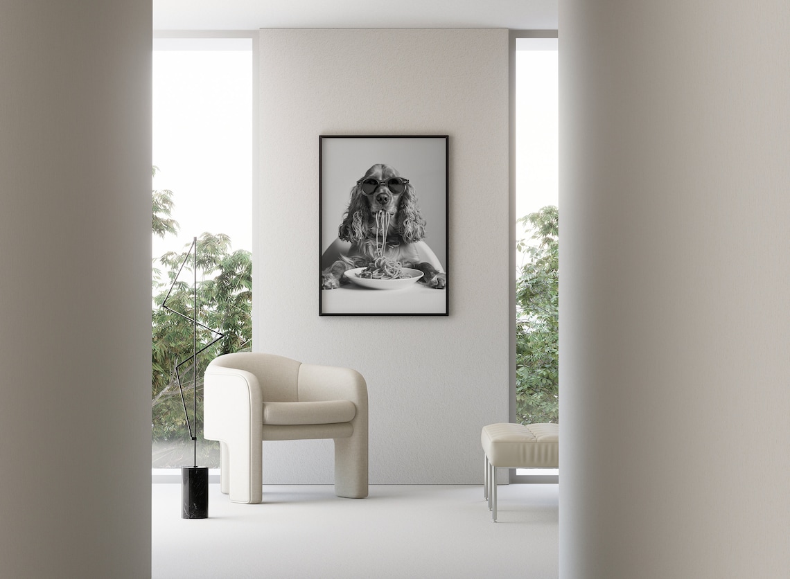 Cocker Spaniel Eating Pasta, Funny Dog Art Print - Image 3