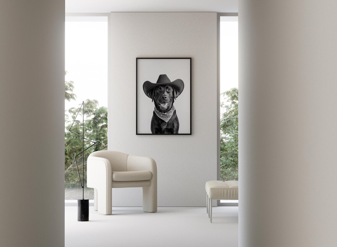 Chocolate Labrador Cowgirl Hat Western Dog Art Print - Image 3