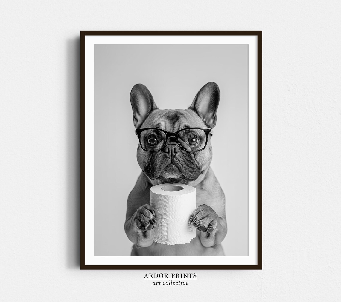 French Bulldog Toilet Roll Bathroom Funny Art Print