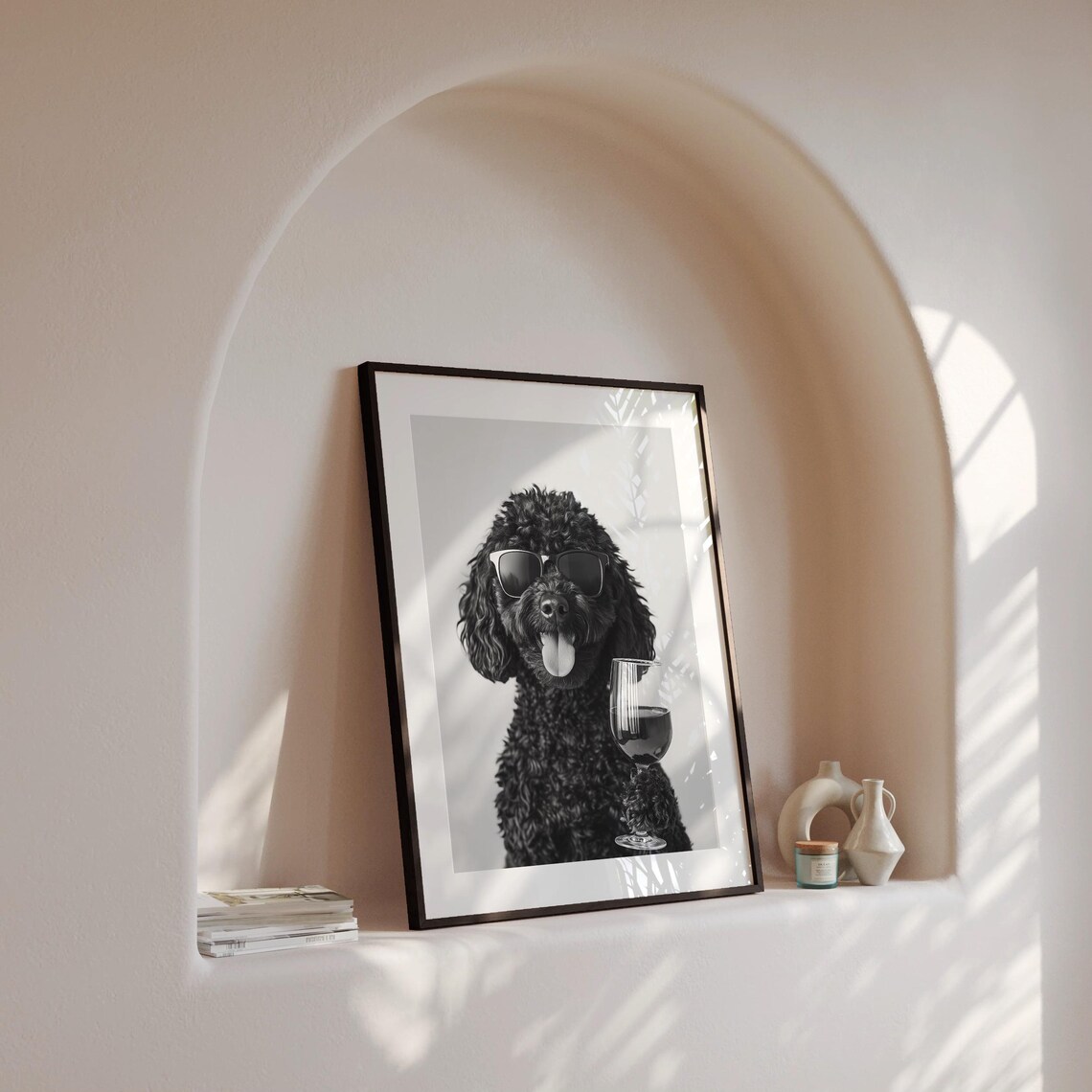 Black Goldendoodle Holding Wine Glass Sunglasses Funny Dog Poster - Image 4