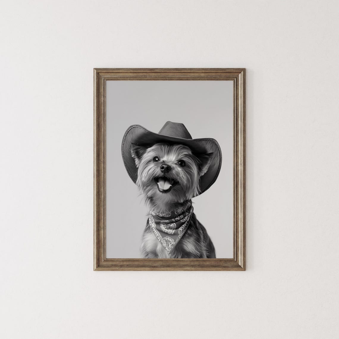 Yorkshire Terrier Cowboy Hat Bandana Western Dog Portrait Poster - Image 2