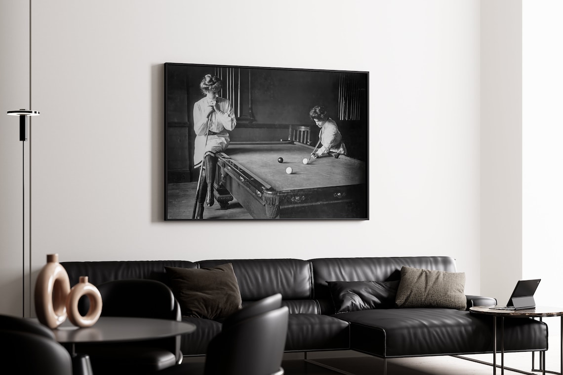 Two Young Women Playing Billiards Vintage Art Print - Image 4