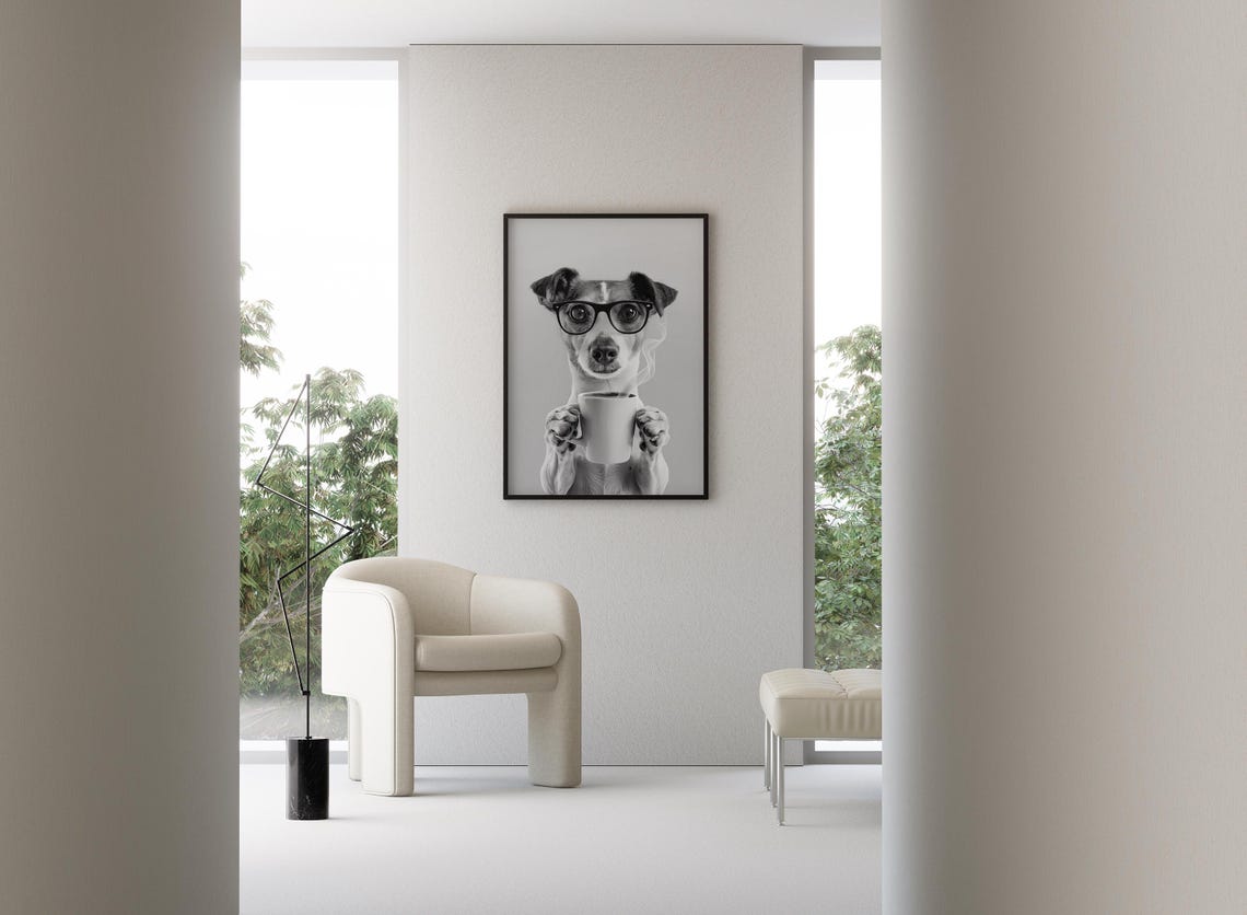 Jack Russell Terrier With Glasses Holding Coffee Mug Funny Dog Poster - Image 3