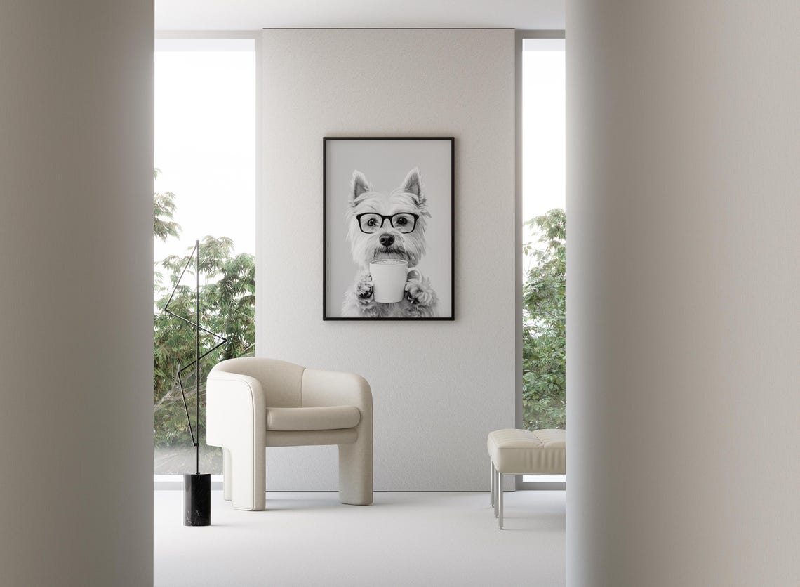 West Highland Terrier Holding Latte Wearing Glasses Funny Dog Poster - Image 3