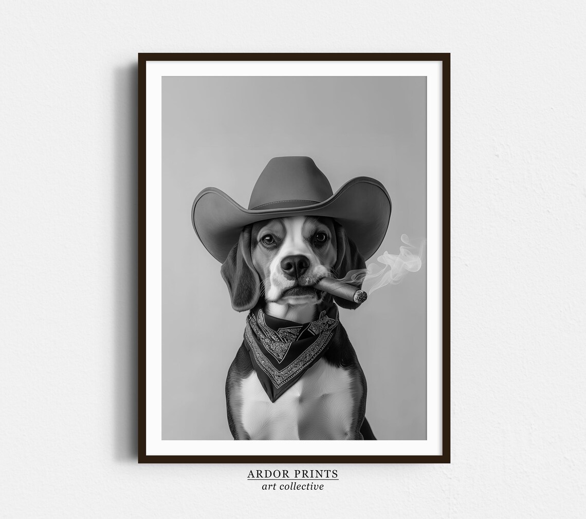 Beagle Cowboy Western Dog Art, Vintage Retro Poster
