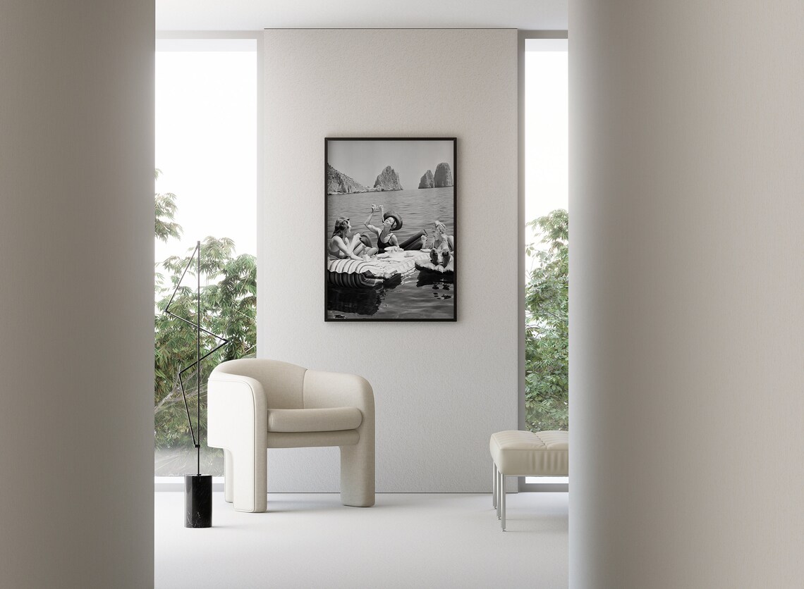 Women Eating Spaghetti on Water, Vintage Art Print - Image 3