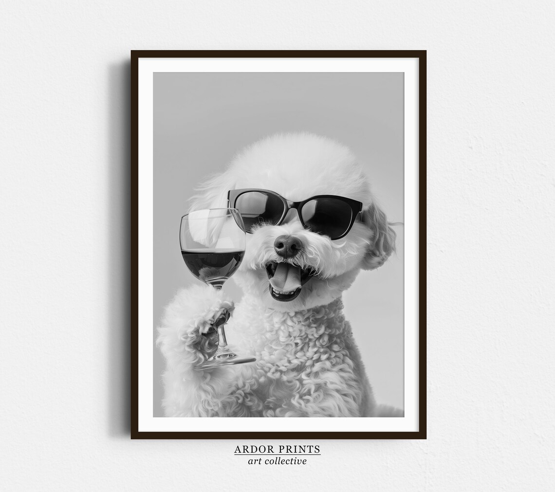 Bichon Frise Holding Wine Funny Dog Art Print
