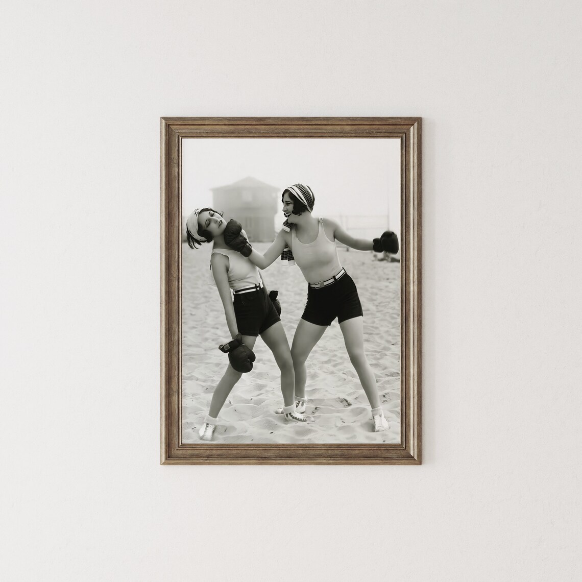 Two Women Beach Boxing Vintage 1930s Art Print - Image 2