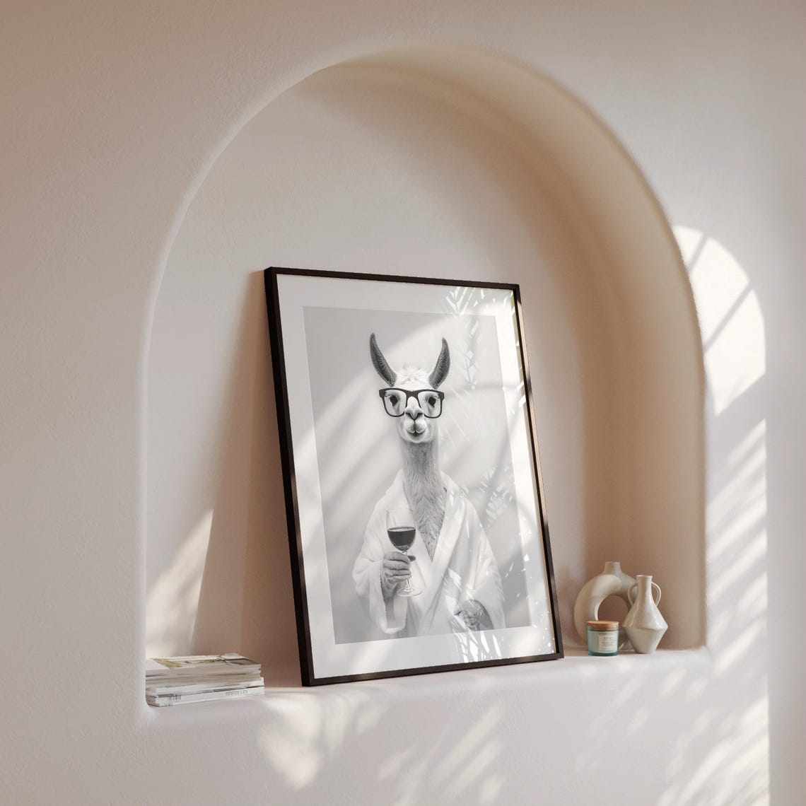 Llama in Bathrobe With Glasses Holding Wine Glass Funny Poster - Image 4