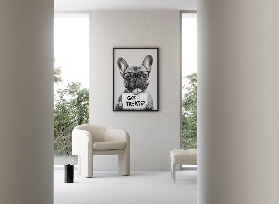 French Bulldog Puppy Got Treats Sign With Glasses Funny Dog Print - Image 3