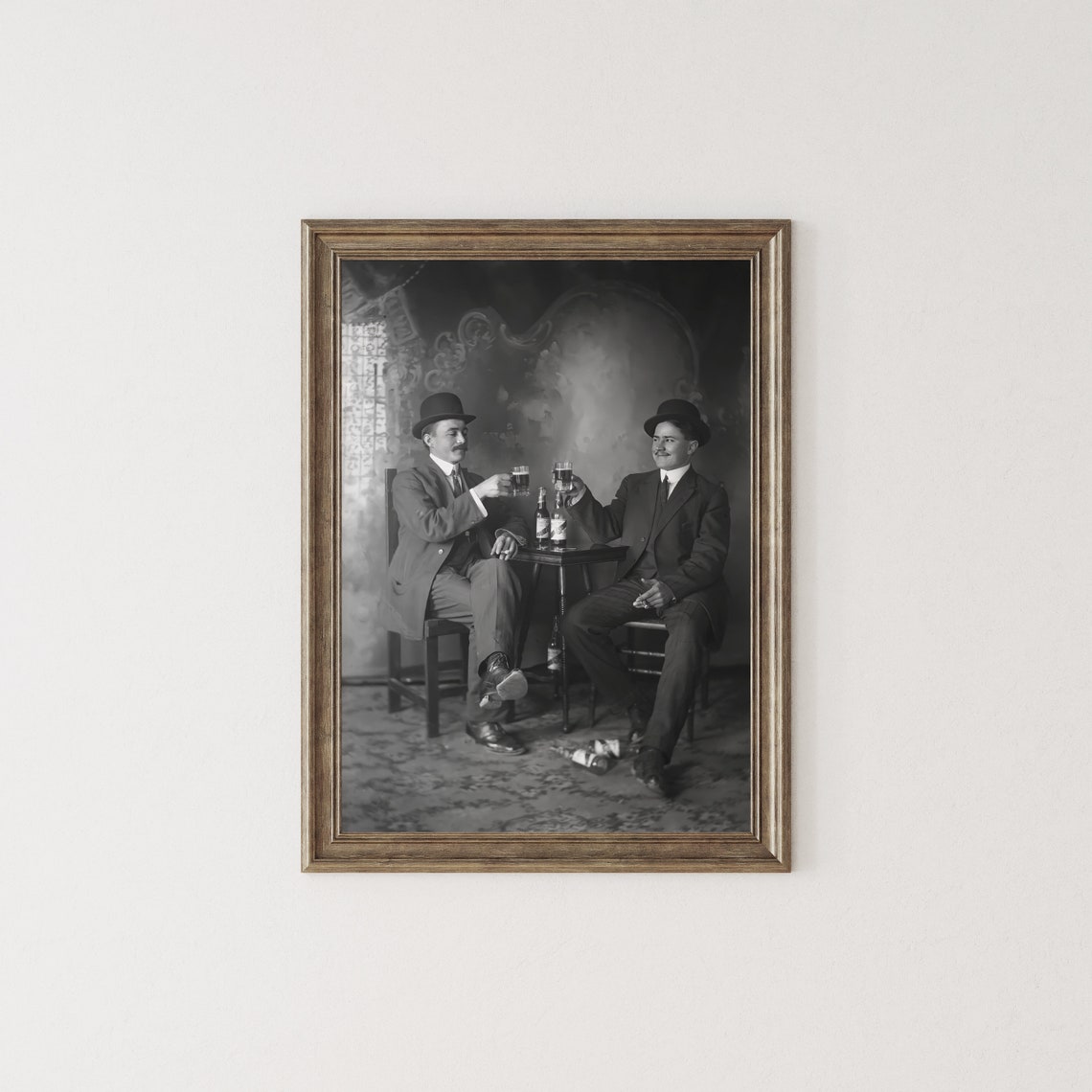 Two Gentlemen Toasting Beer Vintage Black And White Man Cave Poster - Image 3