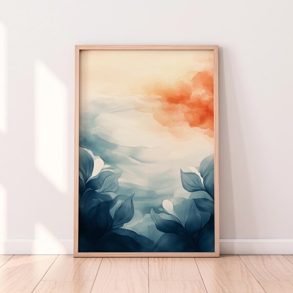 Serene Watercolor Landscape Print Abstract Nature Wall Art Minimalist Blue Orange Decor Art Decor Wall Wall Art Prints