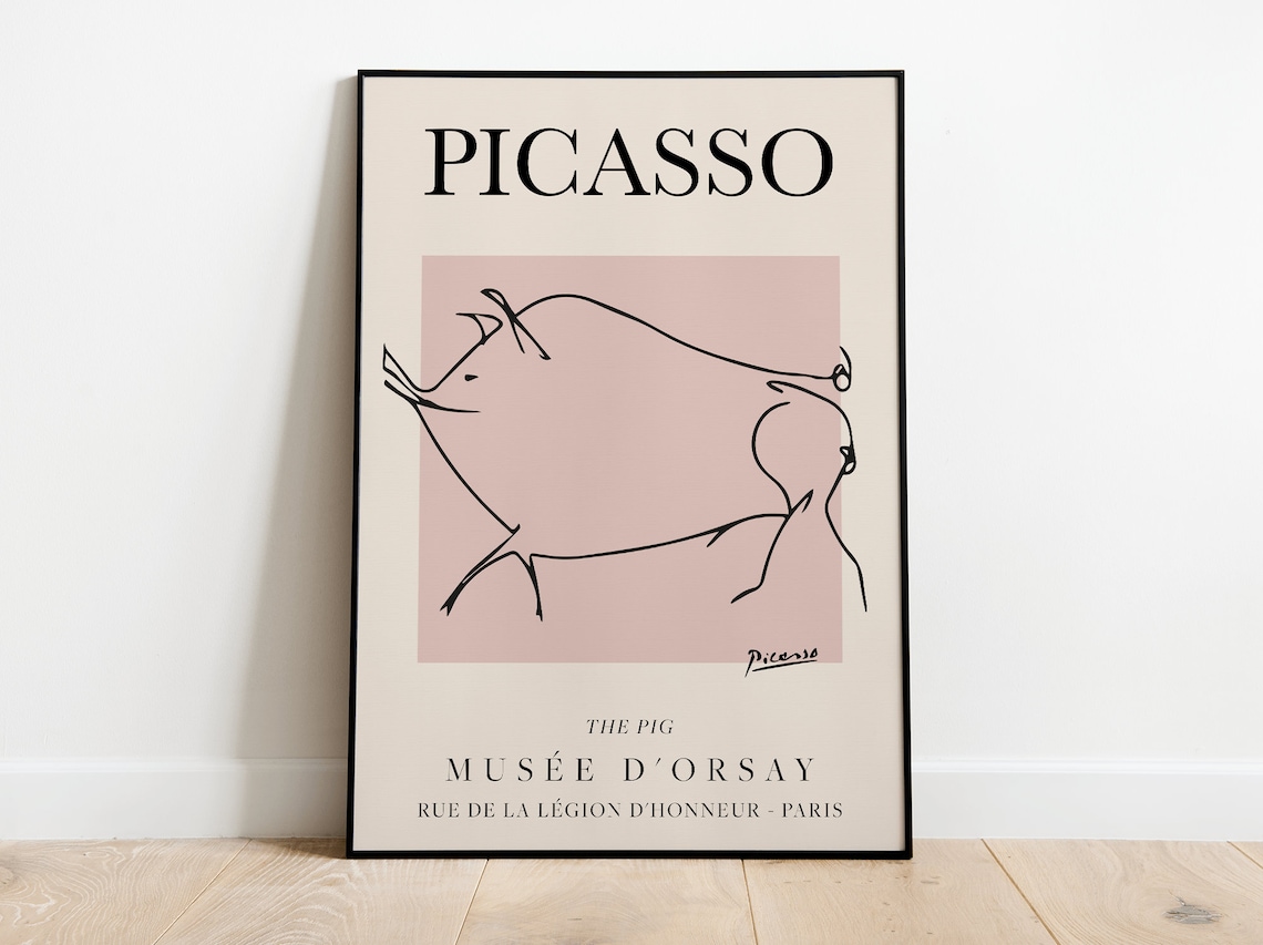 Picasso The Pig Exhibition Vintage Line Art Poster