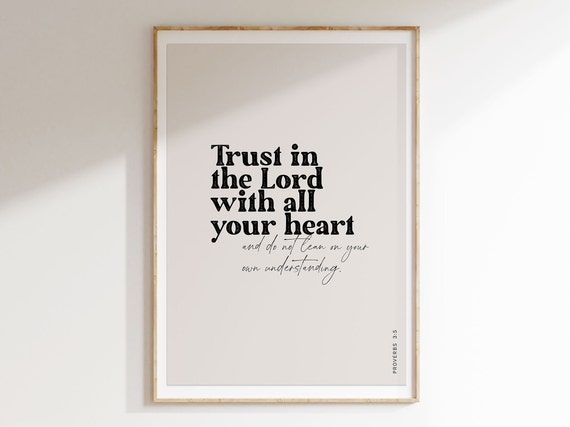 Trust In The Lord With All Your Heart Bible Verse Wall Art Proverbs 35 Christian Modern Scripture Poster Typography Minimalist Home Decor