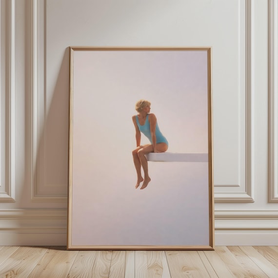 Blonde Woman Blue Swimsuit Yacht Poolside Minimalist Photo Art Print