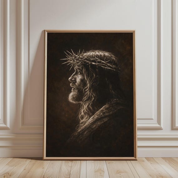 Christian Wall Art Vintage Jesus With Crown Of Thorns Print Religious Poster For Catholic Home Decor
