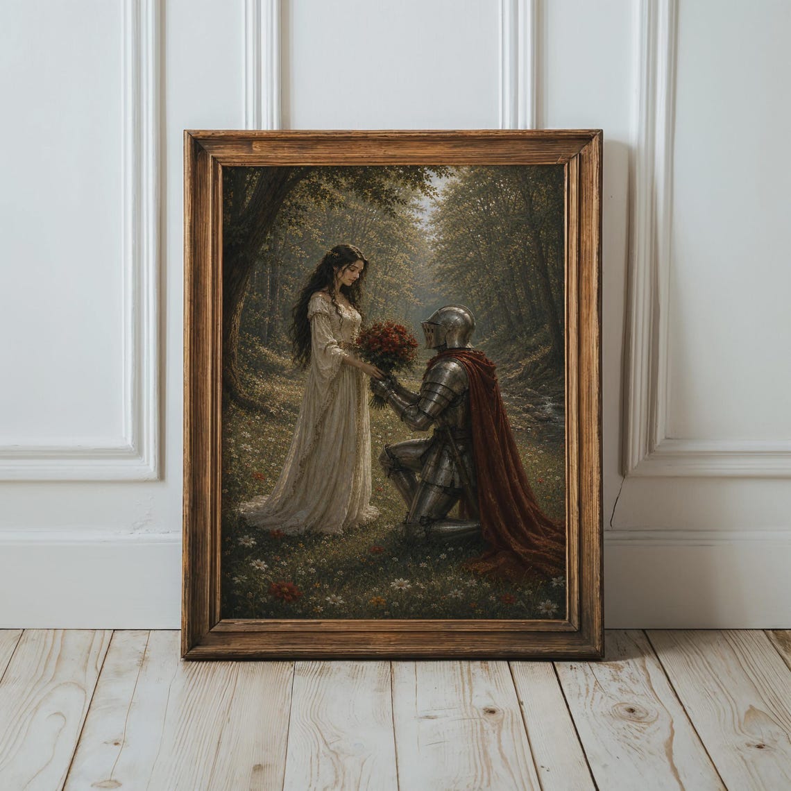 Medieval Knight Proposing to Princess in Forest Fantasy Art Print