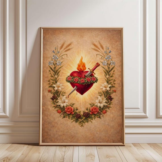 Immaculate Heart Of Mary Wall Art Religious Christian Poster For Catholic Home Decor