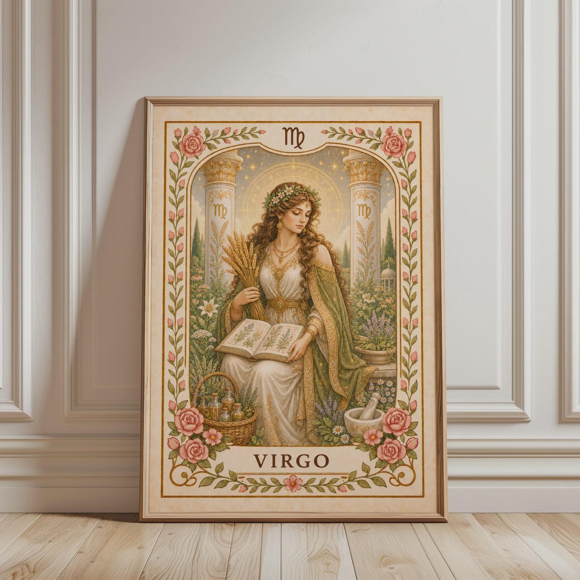 Virgo Zodiac Maiden Art Nouveau Floral Boho Astrology Poster
