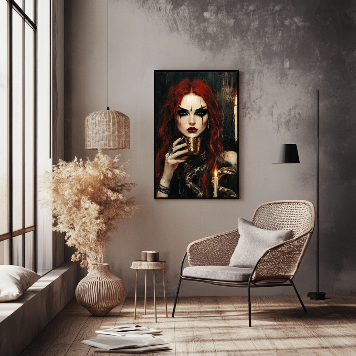 Redhead Witch Cup Snake Gothic Fantasy Art Print - Image 2
