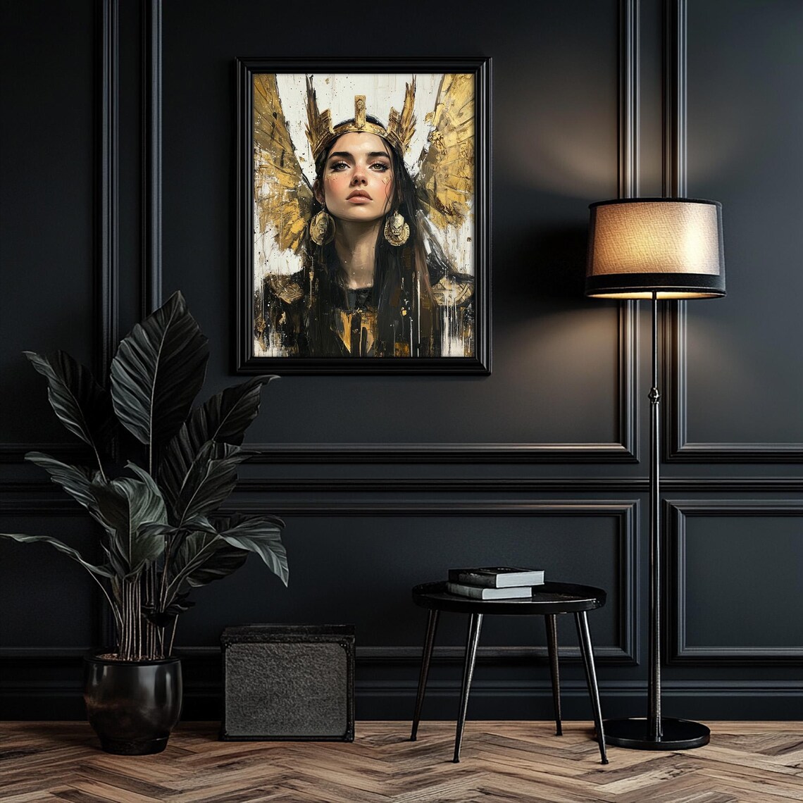 Athena Greek Goddess Golden Winged Helmet Portrait Art Print - Image 3