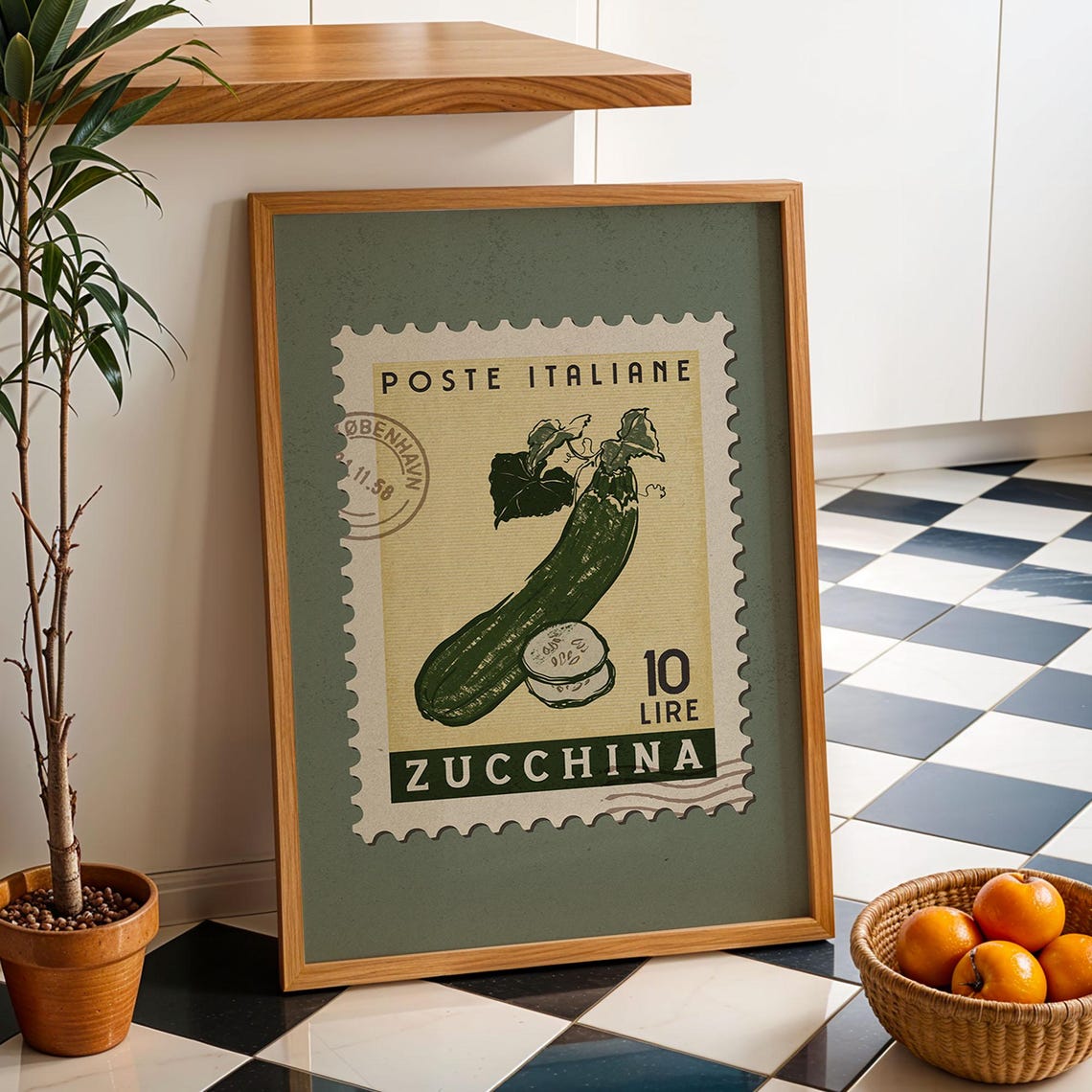 Zucchini Italian Postage Stamp Kitchen Art Retro Food Poster