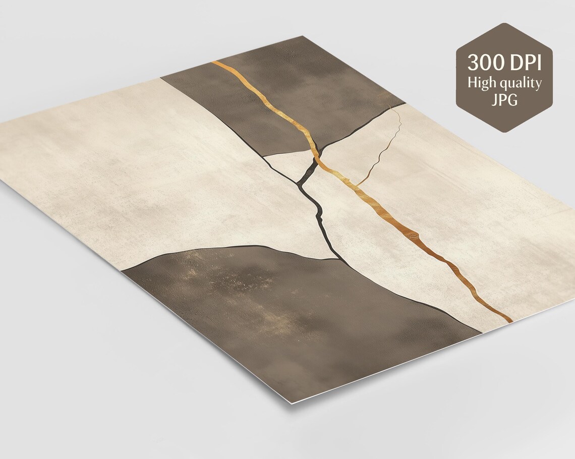 Golden Kintsugi Cracks, Japandi Zen Abstract Art Print - Image 3