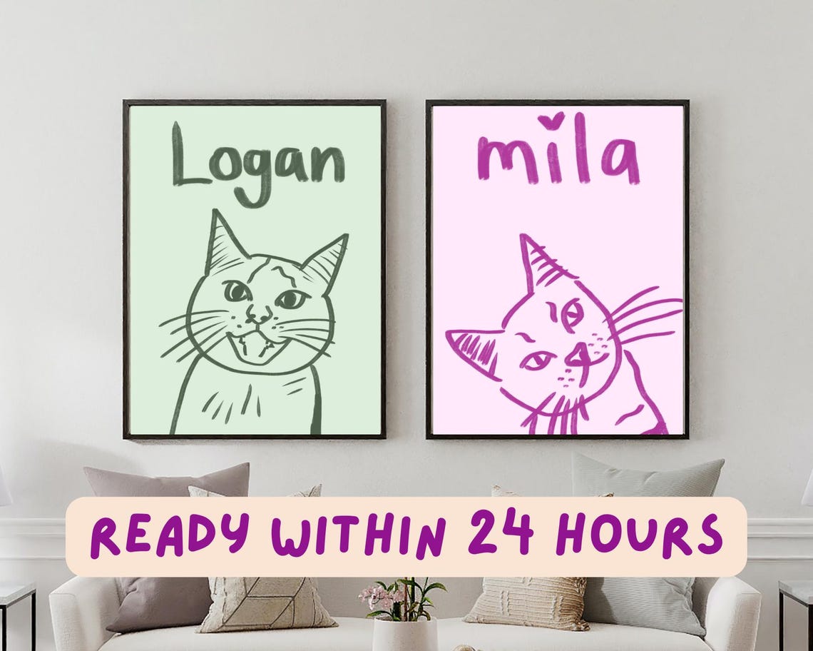 Personalized Badly Drawn Pet Portrait Custom Dog Art Funny Modern Lover Cat Lady Gift Caricature Present Preppy - Image 6