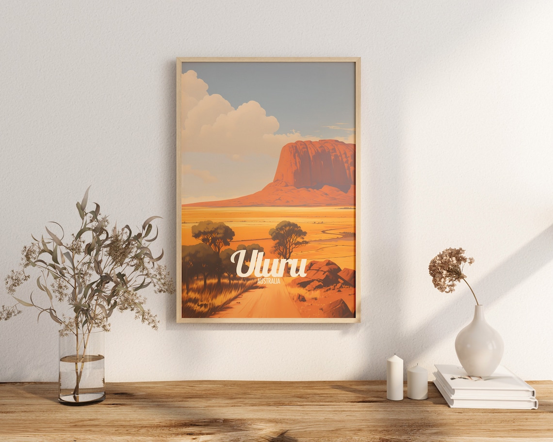 Uluru Australia Red Desert Monolith Vintage Travel Poster Art