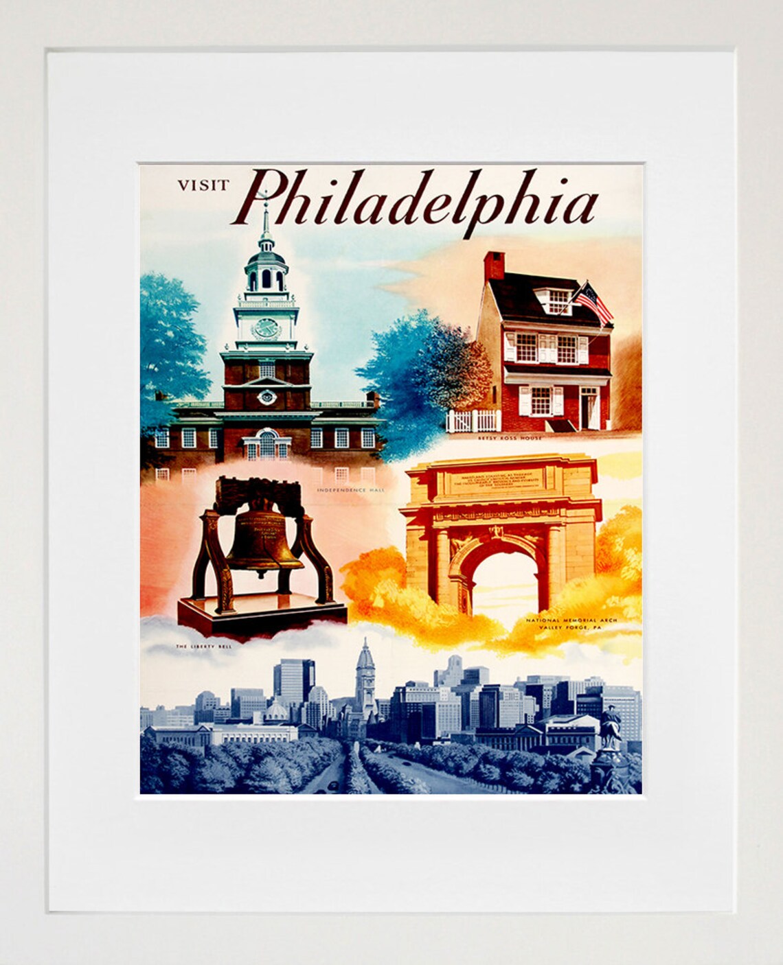 Visit Philadelphia Historic Landmarks Vintage Americana Travel Poster