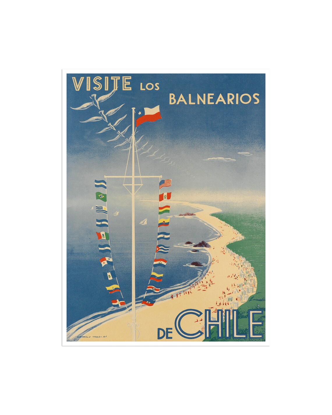 Visite Los Balnearios de Chile Vintage Beach Resorts Travel Poster