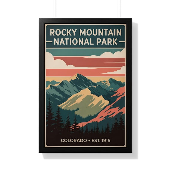 Rocky Mountain National Park Colorado Peaks Retro Travel Poster